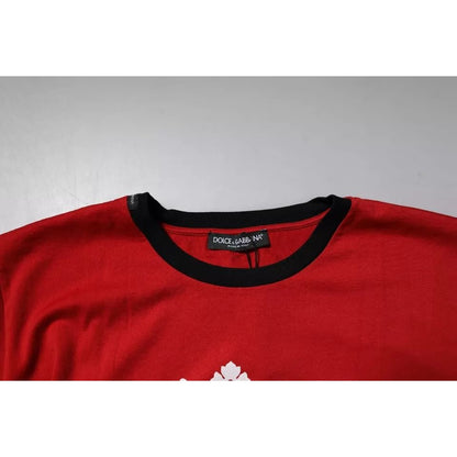 Dolce & Gabbana Red Logo Crown Cotton Crew Neck T-shirt