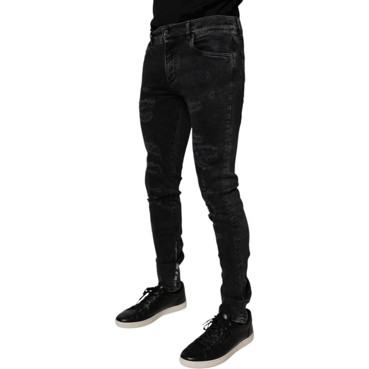 Dolce & Gabbana Black Tattered Cotton Skinny Men Denim Jeans PAN75287-48