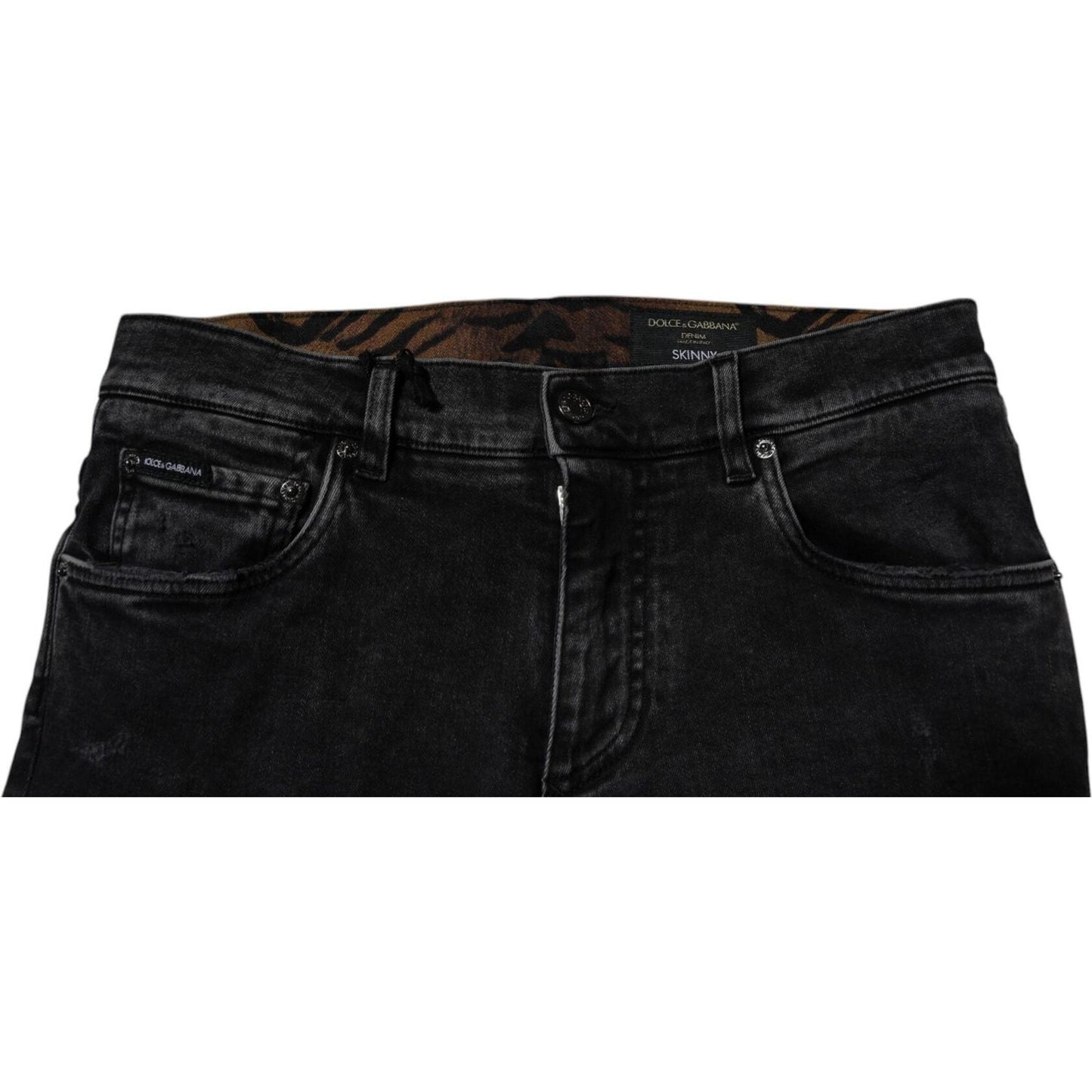 Dolce & Gabbana Black Tattered Cotton Skinny Men Denim Jeans PAN75287-48