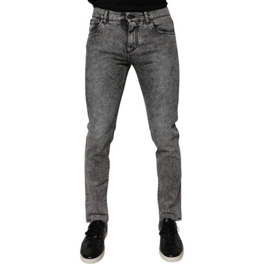 Dolce & Gabbana Dark Gray Washed Cotton Slim Fit Denim Jeans PAN75586-46