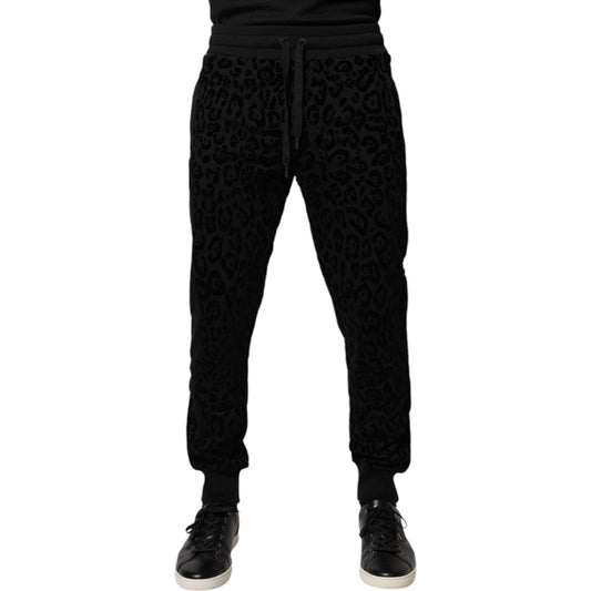 Dolce & Gabbana Black Leopard Cotton Jogger Sweatpants Pants PAN76030-46