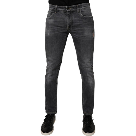 Dolce & Gabbana Dark Gray Washed Cotton Skinny Men Denim Jeans PAN76093-48