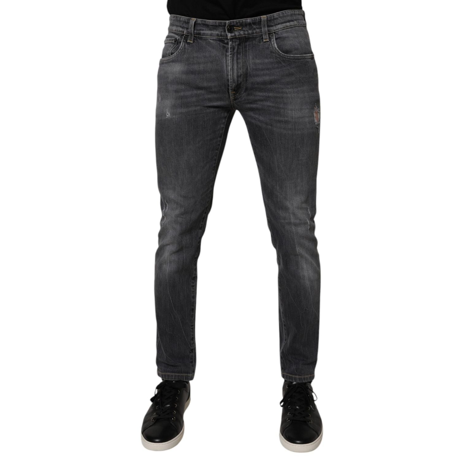 Dolce & Gabbana Dark Gray Washed Cotton Skinny Men Denim Jeans