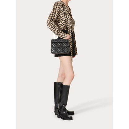 Valentino Garavani Black Nappa Leather Medium Rockstudt Spike Bag