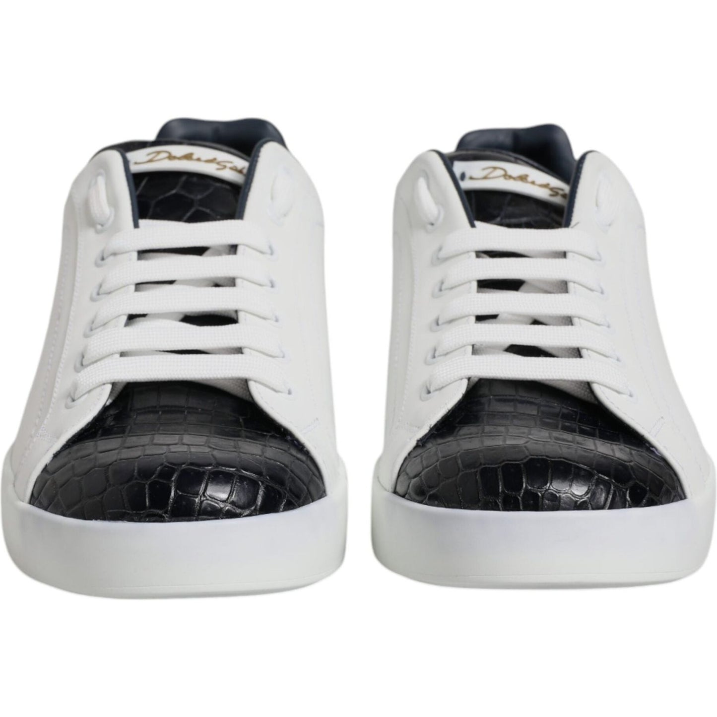 Dolce & Gabbana White Black Leather Portofino Sneaker Shoes