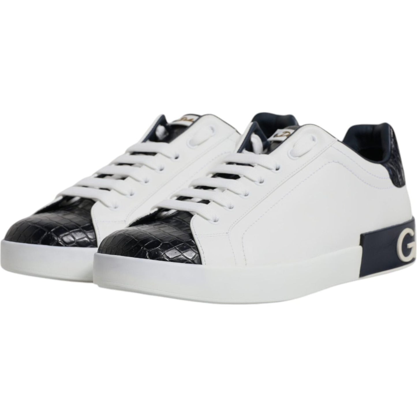 Dolce & Gabbana White Black Leather Portofino Sneaker Shoes