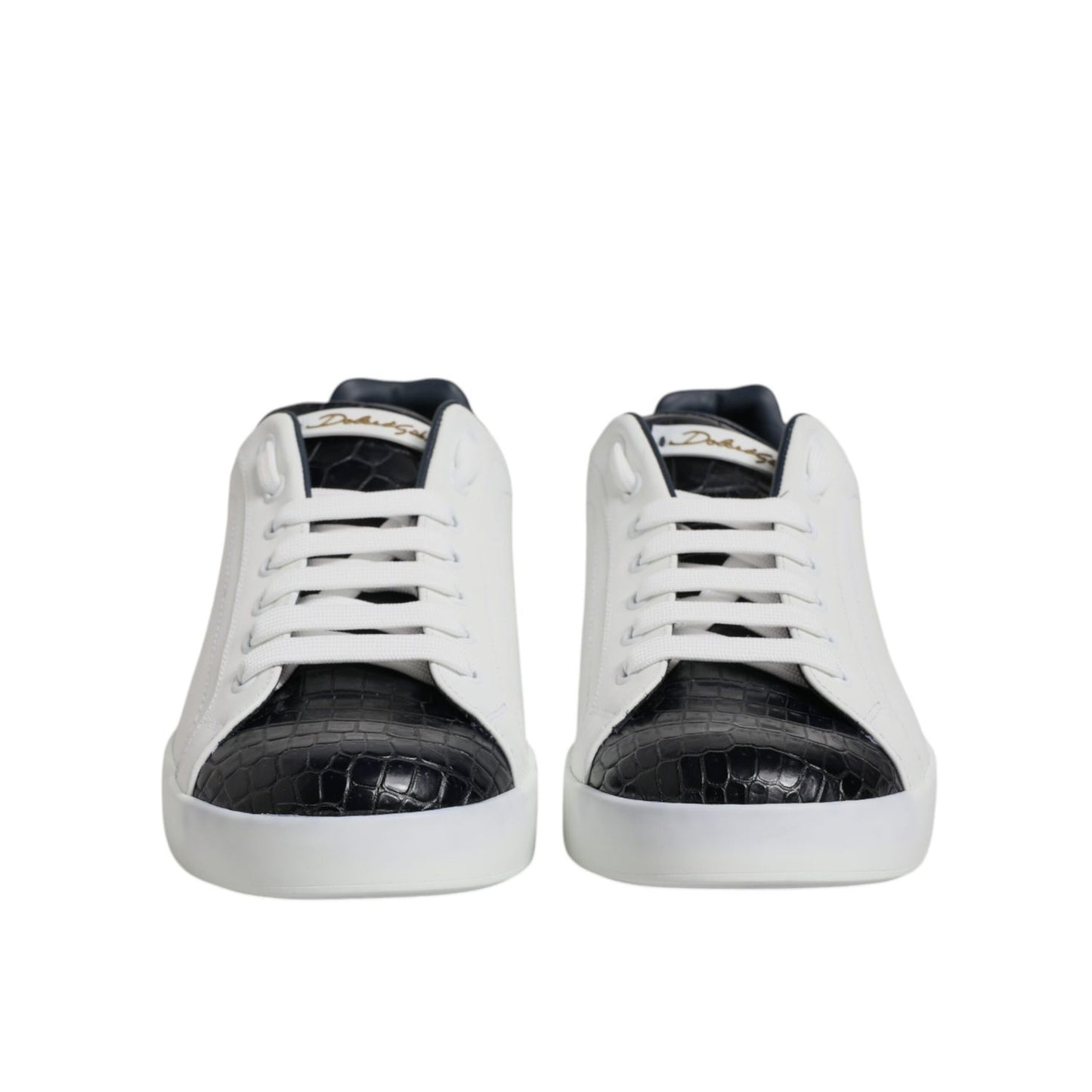 Dolce & Gabbana White Black Leather Portofino Sneaker Shoes