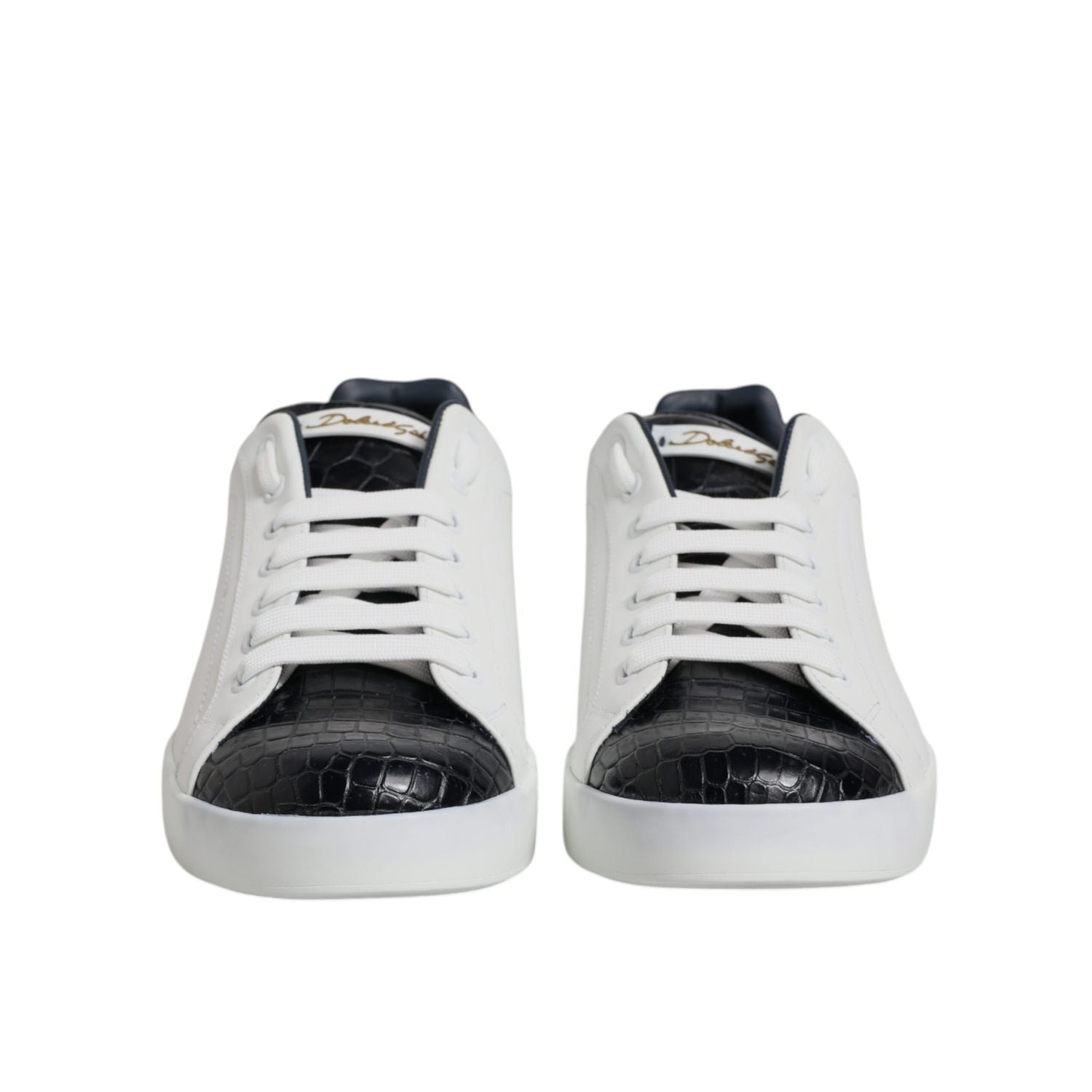 Dolce & Gabbana White Black Leather Portofino Sneaker Shoes