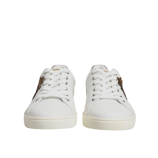 Dolce & Gabbana White Leather Heart Embellished Sneakers Shoes MV7039#2-43