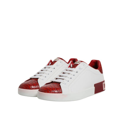 Dolce & Gabbana White Red Leather Portofino Men Sneaker Shoes