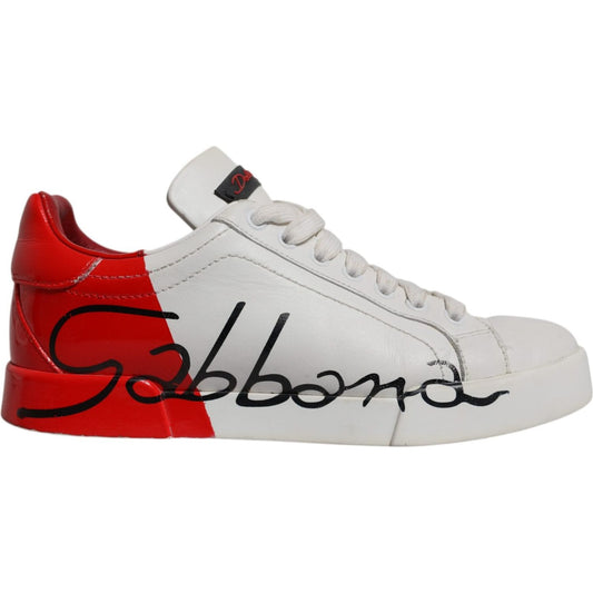 Dolce & Gabbana White Red Logo Portofino Sneakers Shoes
