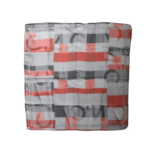Costume National Gray Red Silk Square Neck Wrap Scarf MS1662