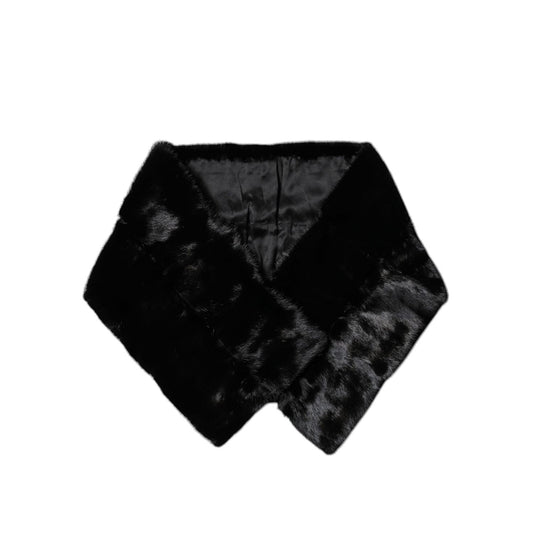 Dolce & Gabbana Black Fur Shawl Neck Wrap Cover Collar Scarf MS7102