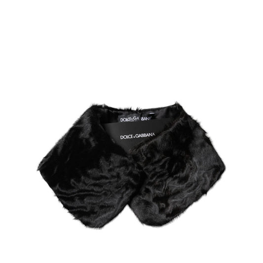 Dolce & Gabbana Black Lamb Fur Collar Women Neck Wrap Scarf MS7110