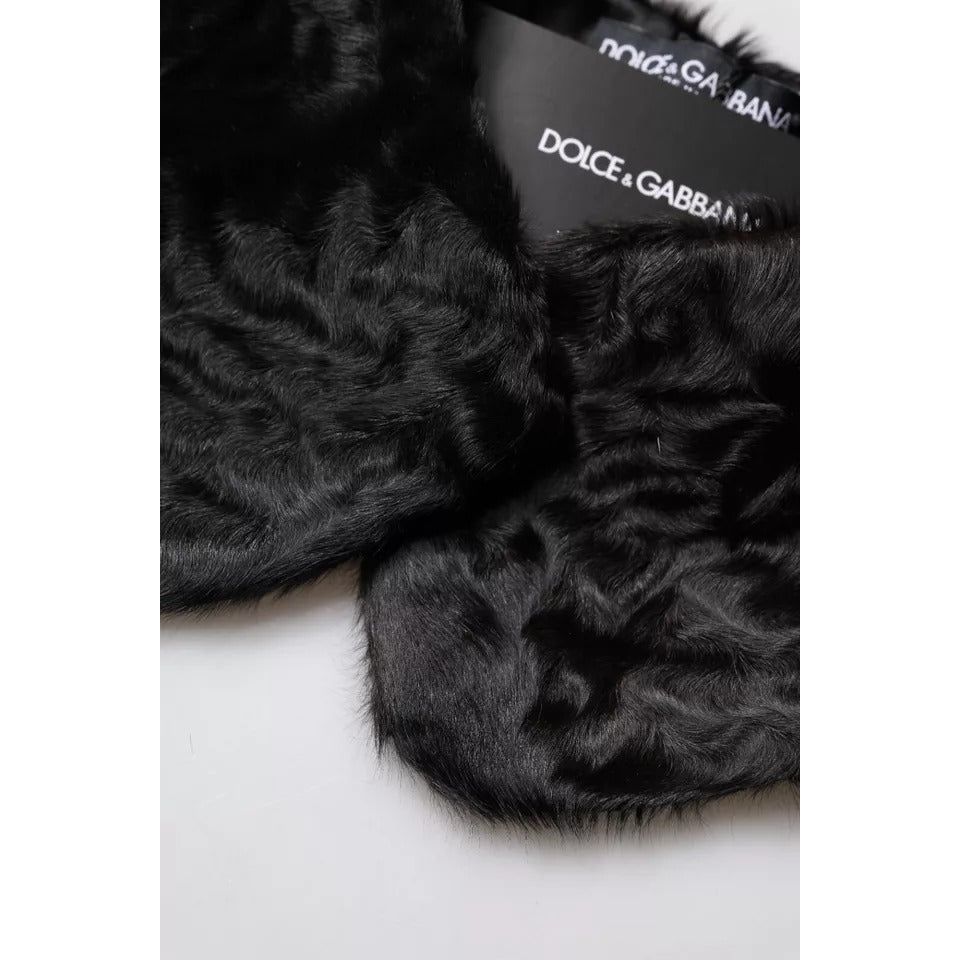 Dolce & Gabbana Black Lamb Fur Collar Women Neck Wrap Scarf MS7110