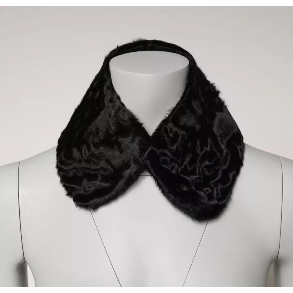 Dolce & Gabbana Black Lamb Fur Collar Women Neck Wrap Scarf MS7110