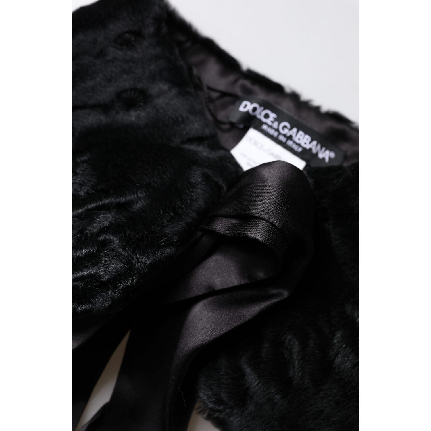 Dolce & Gabbana Black Lamb Fur Women Neck Warmer Winter Scarf
