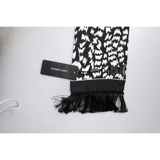 Dolce & Gabbana Black White Patterned Fringes Shawl Scarf MS7157
