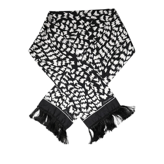 Dolce & Gabbana Black White Patterned Fringes Shawl Scarf MS7157