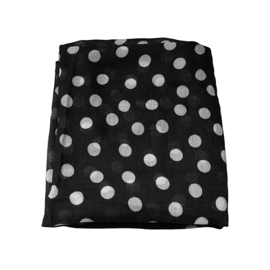 Dolce & Gabbana Black White Polka Dots Fringes Wrap Scarf MS7159
