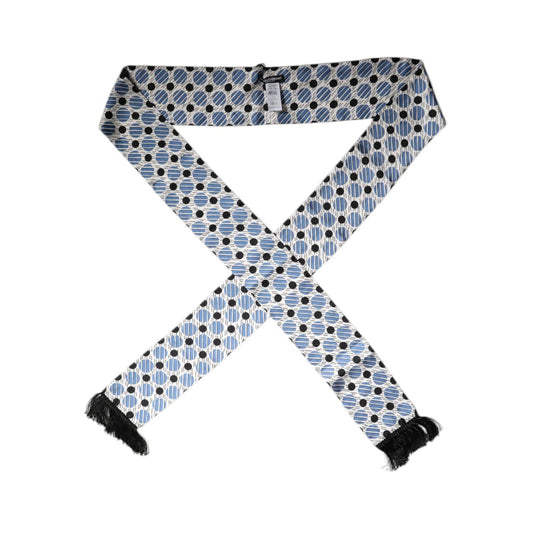 Dolce & Gabbana White Blue Polka Dotted Silk Skinny Scarf MS7185