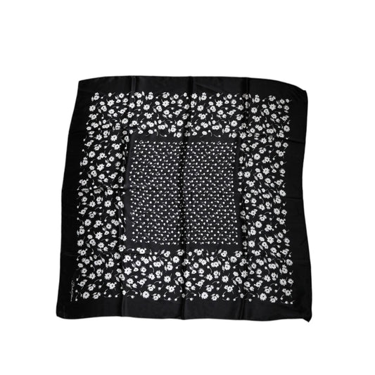 Dolce & Gabbana Black Floral Silk Square Wrap Shawl Scarf MS7193