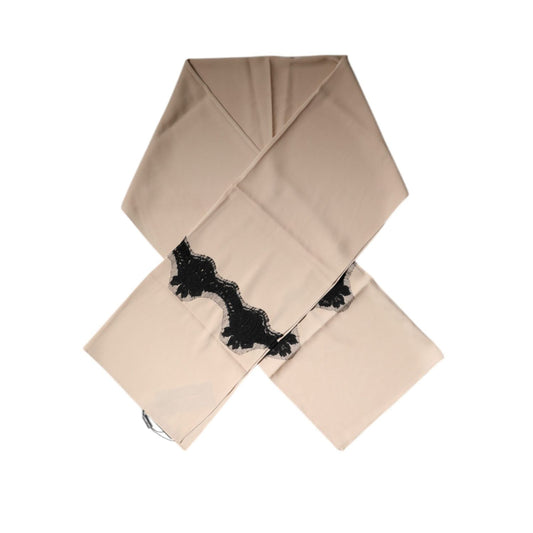 Dolce & Gabbana Beige Floral Lace Trim Silk Neck Wrap Scarf MS7208