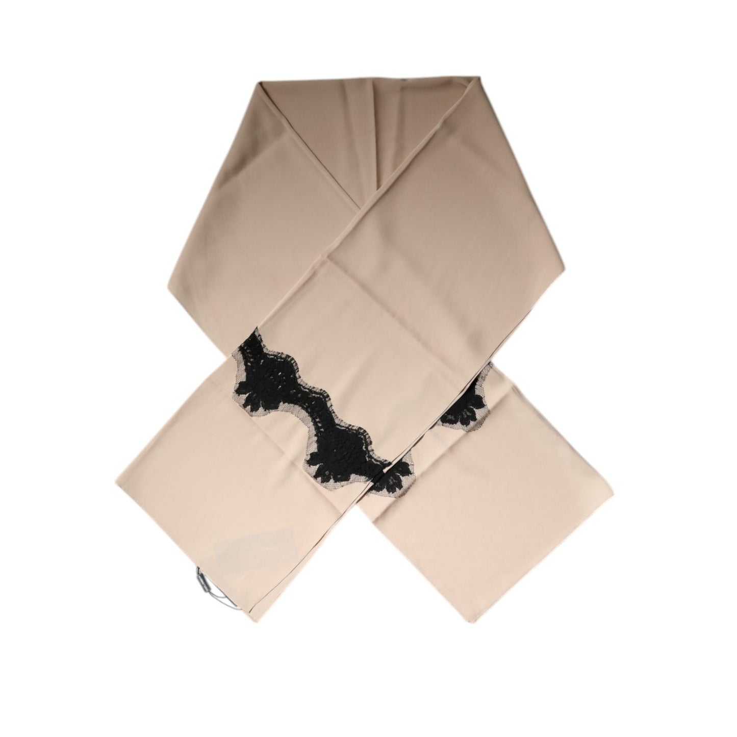 Dolce & Gabbana Beige Floral Lace Trim Silk Neck Wrap Scarf