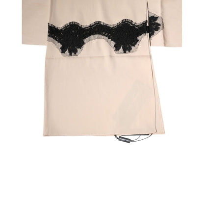 Dolce & Gabbana Beige Floral Lace Trim Silk Neck Wrap Scarf