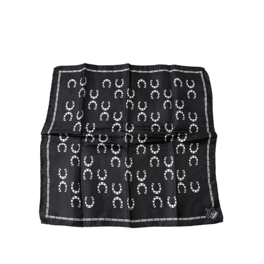 Dolce & Gabbana Black Horseshoe Silk Square Handkerchief Scarf MS7233