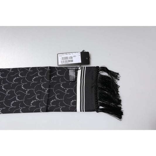 Dolce & Gabbana Black Patterned Skinny Fringes Shawl Scarf MS7238