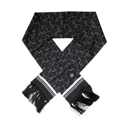 Dolce & Gabbana Black Patterned Skinny Fringes Shawl Scarf MS7238