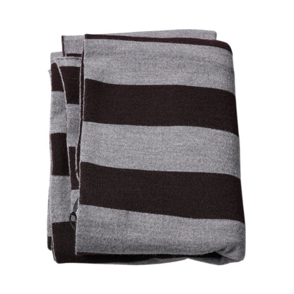Dolce & Gabbana Black Gray Stripes Wool Neck Wrap Scarf