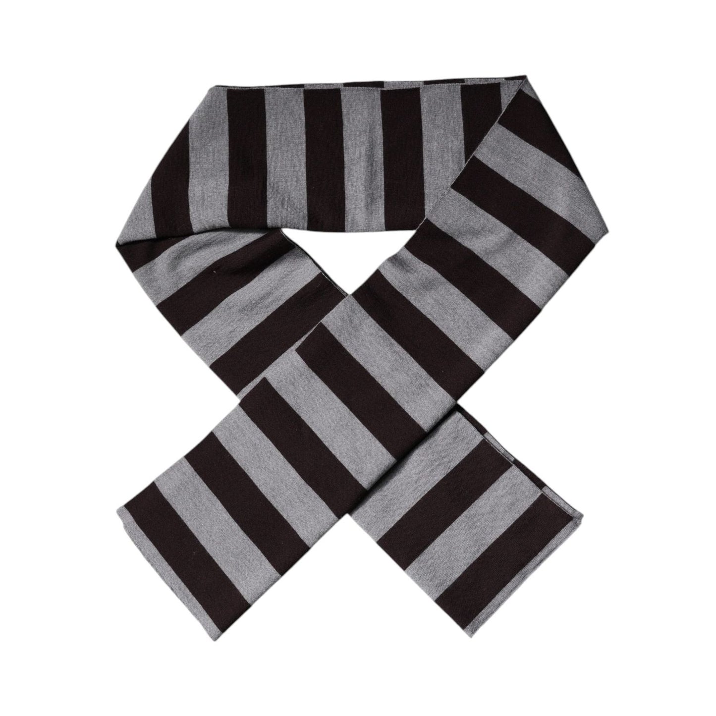 Dolce & Gabbana Black Gray Stripes Wool Neck Wrap Scarf MS7429