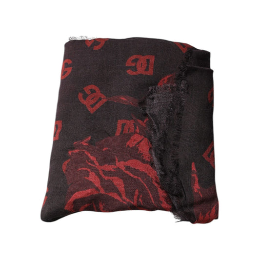 Dolce & Gabbana Black Red Floral Modal Wrap Shawl Scarf MS7432