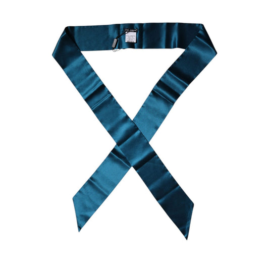 Dolce & Gabbana Dark Green Satin Silk Skinny Foulard Scarf MS7439