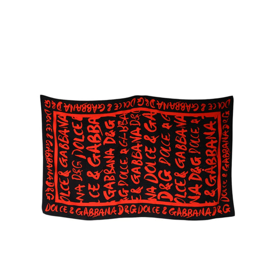 Dolce & Gabbana Black Red Logo Print Cotton Beach Towel MS7445