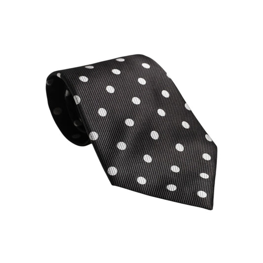 Dolce & Gabbana Black Polka Dots Silk Adjustable Necktie Tie KRA3442