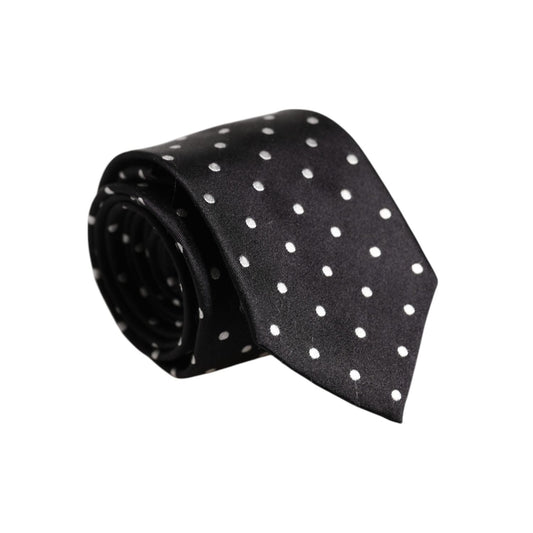 Dolce & Gabbana Black Polka Dots Silk Adjustable Necktie Tie KRA3464