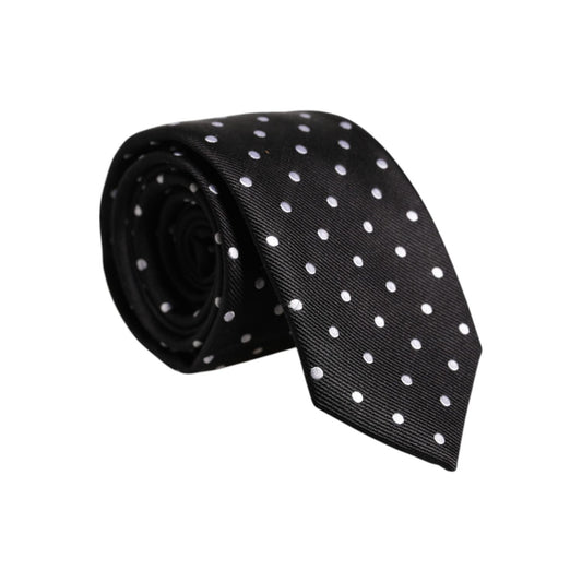 Dolce & Gabbana Black Polka Dots Silk Adjustable Necktie Tie KRA3466
