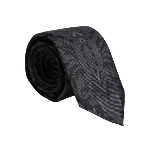Dolce & Gabbana Black Gray Flower Print Adjustable Necktie Tie KRA3470