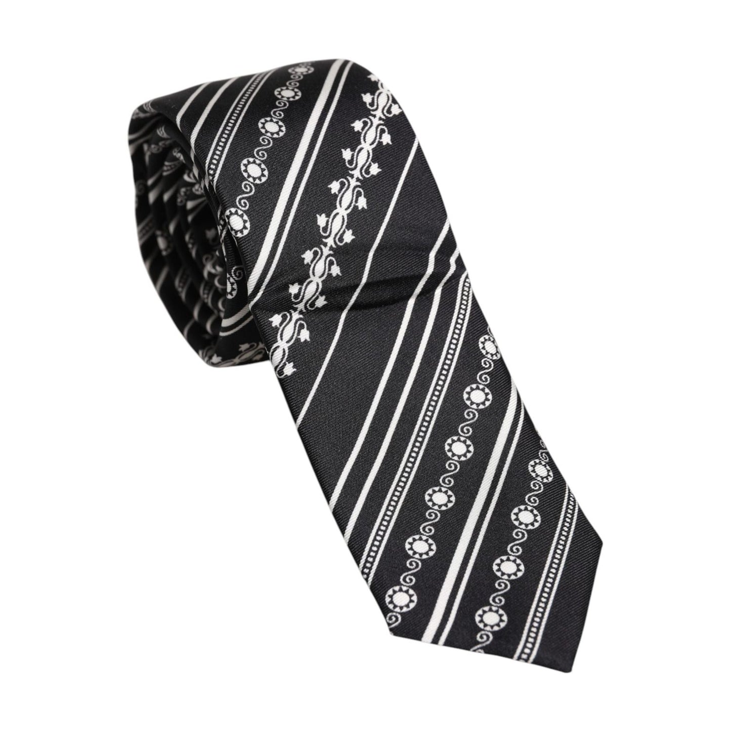 Dolce & Gabbana Black White Stripes Silk Adjustable Necktie Tie KRA3473