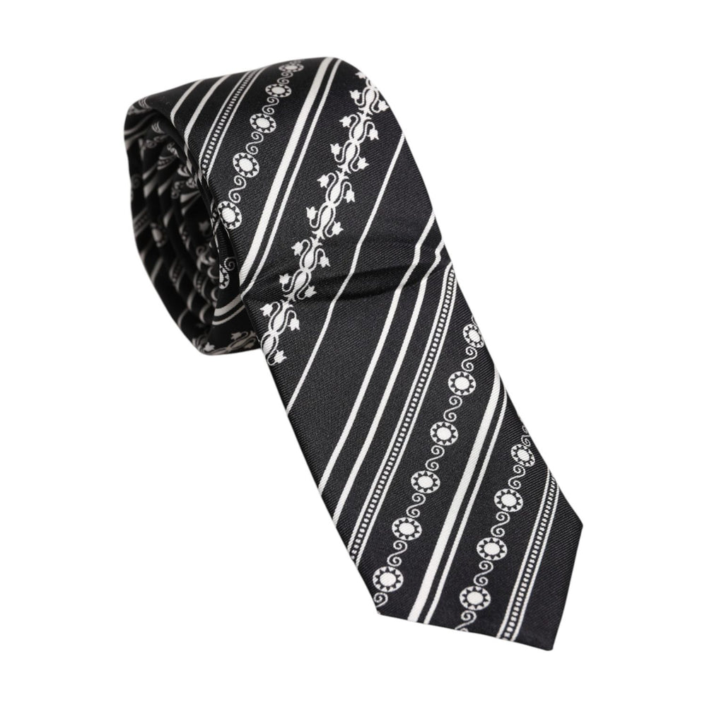 Dolce & Gabbana Black White Stripes Silk Adjustable Necktie Tie KRA3473