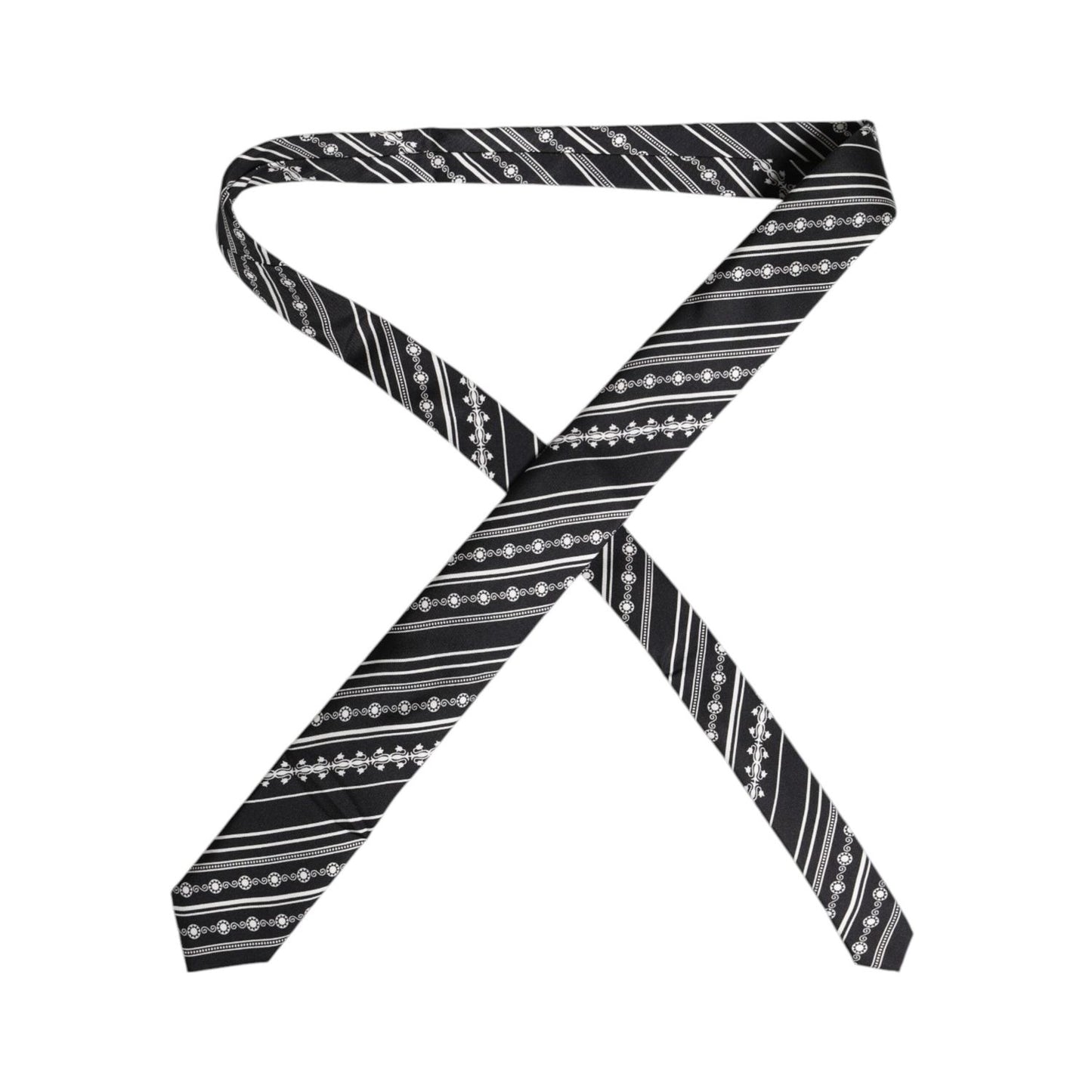 Dolce & Gabbana Black White Stripes Silk Adjustable Necktie Tie KRA3473