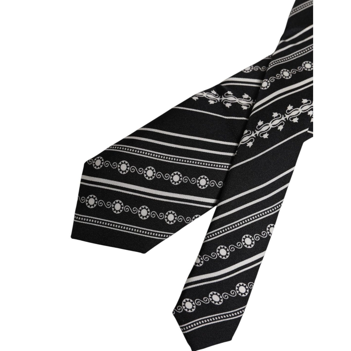 Dolce & Gabbana Black White Stripes Silk Adjustable Necktie Tie KRA3473