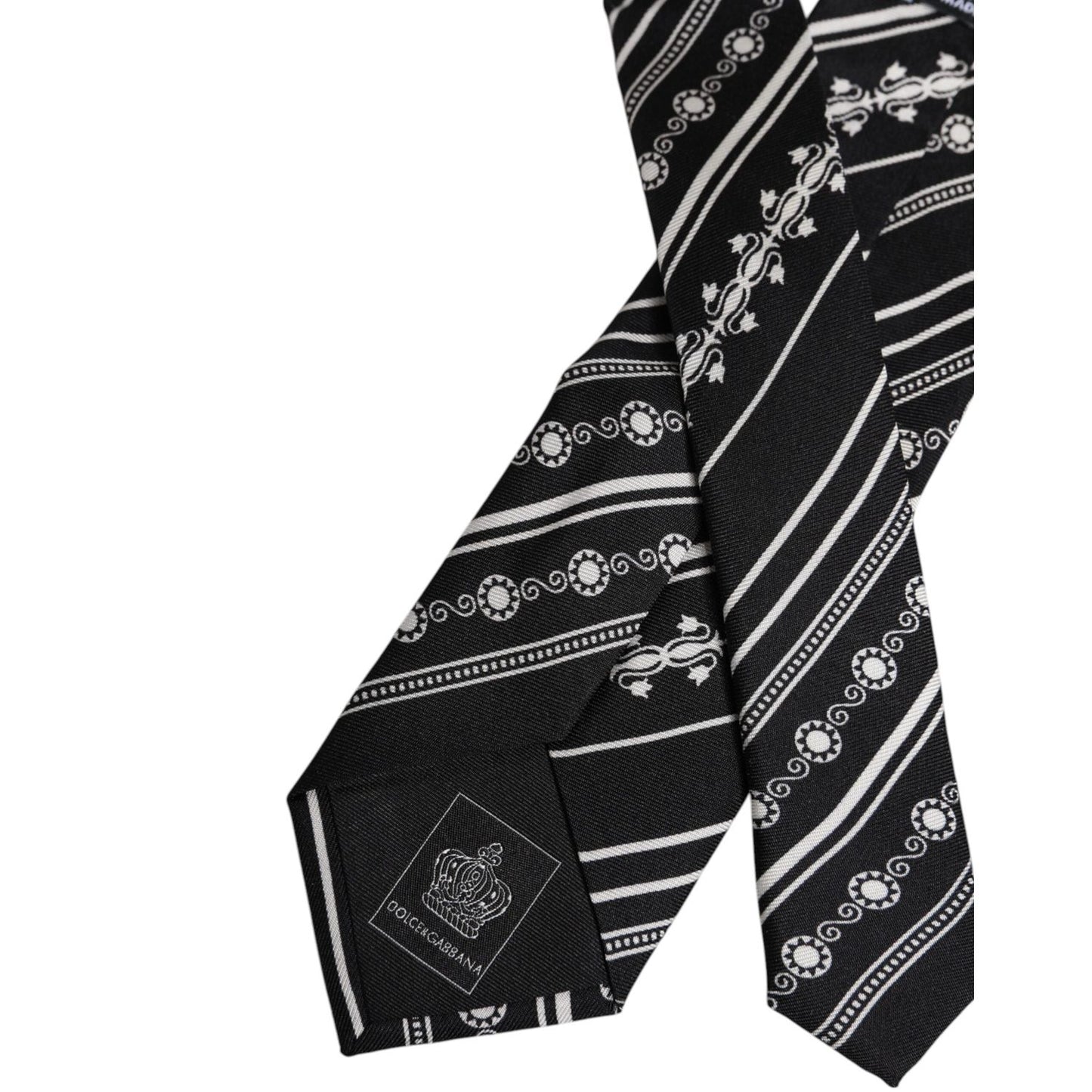 Dolce & Gabbana Black White Stripes Silk Adjustable Necktie Tie KRA3473