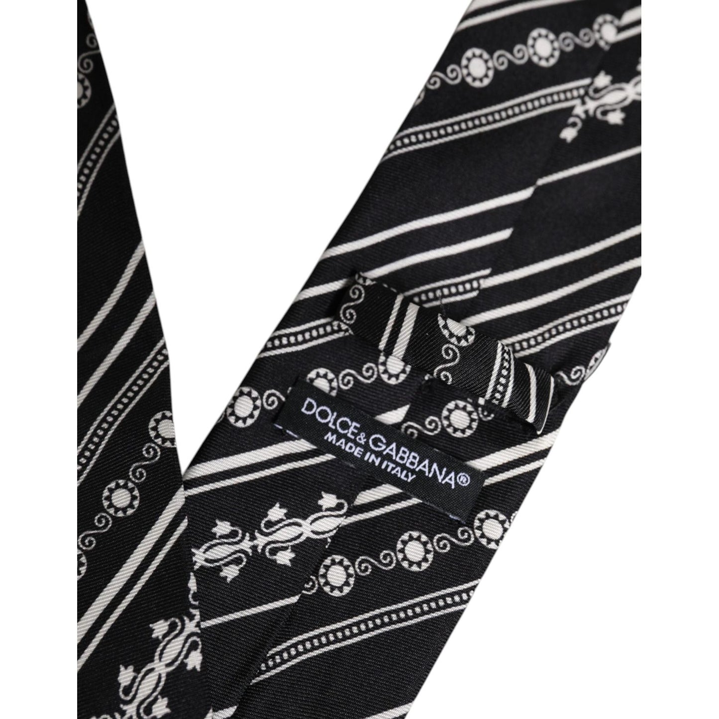Dolce & Gabbana Black White Stripes Silk Adjustable Necktie Tie KRA3473