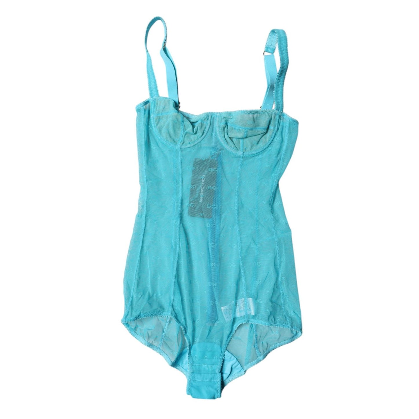 Dolce & Gabbana Blue Tulle Balconette Bra Bodysuit Underwear