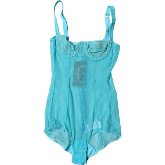 Dolce & Gabbana Blue Tulle Balconette Bra Bodysuit Underwear