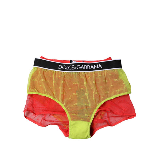 Dolce & Gabbana Red Yellow Tulle Mid Waist Panty Underwear